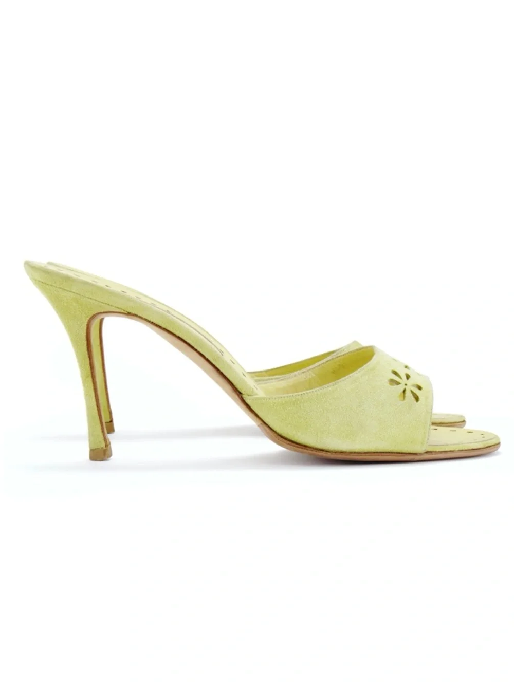 Manolo Blahnik Green Floral Eyelet Laser Cut Suede Heels - Picture 3 of 6